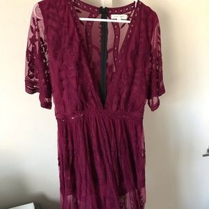 Maroon lace dress, lined under with shorts